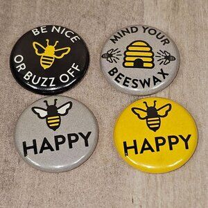 Bee Themed Buttons Be Happy Buzz Off Mind Your Beeswax Lot Of 4